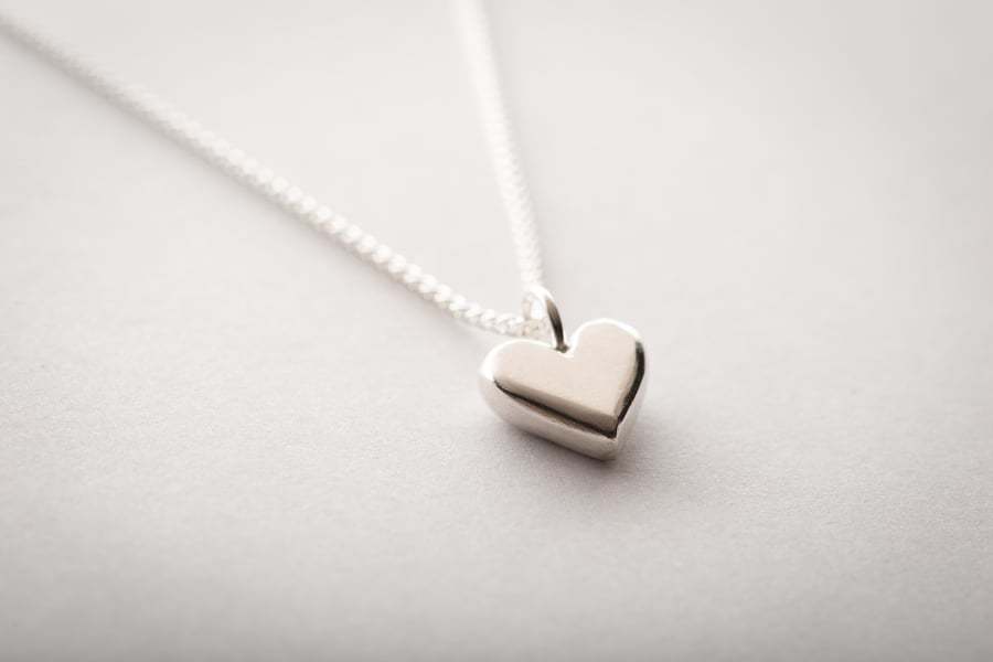 Heart Necklace, Hand Carved Sterling Silver