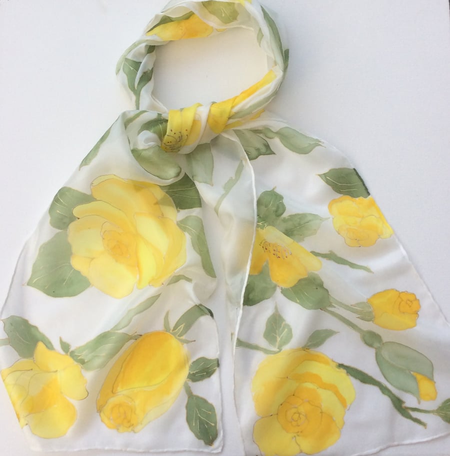 Yellow Roses hand painted silk scarf