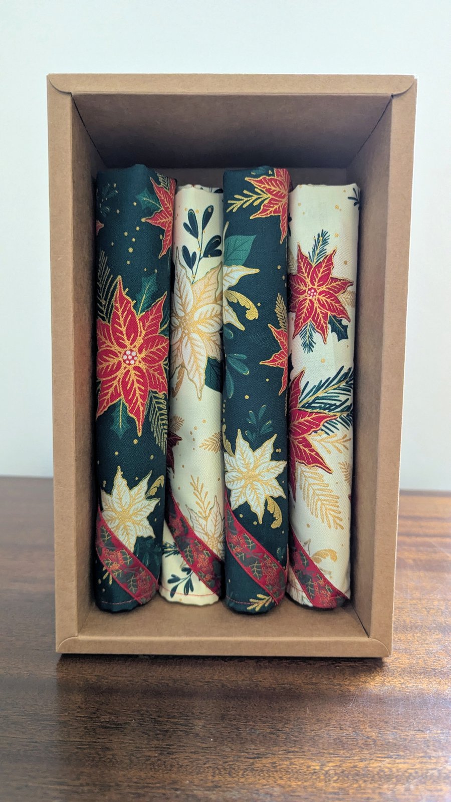 Two Tone Poinsettia Christmas Napkin Four Piece Set