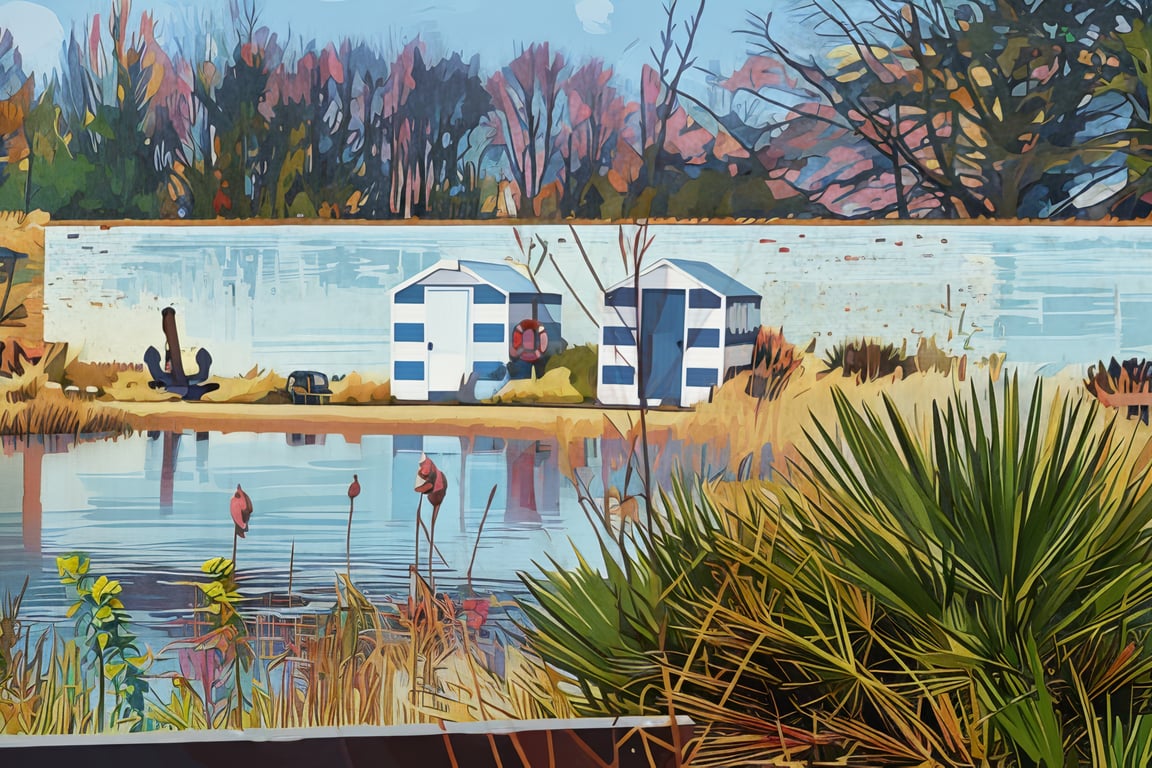 Beach Huts In Walled Garden Lincolnshire Greeting Card A5