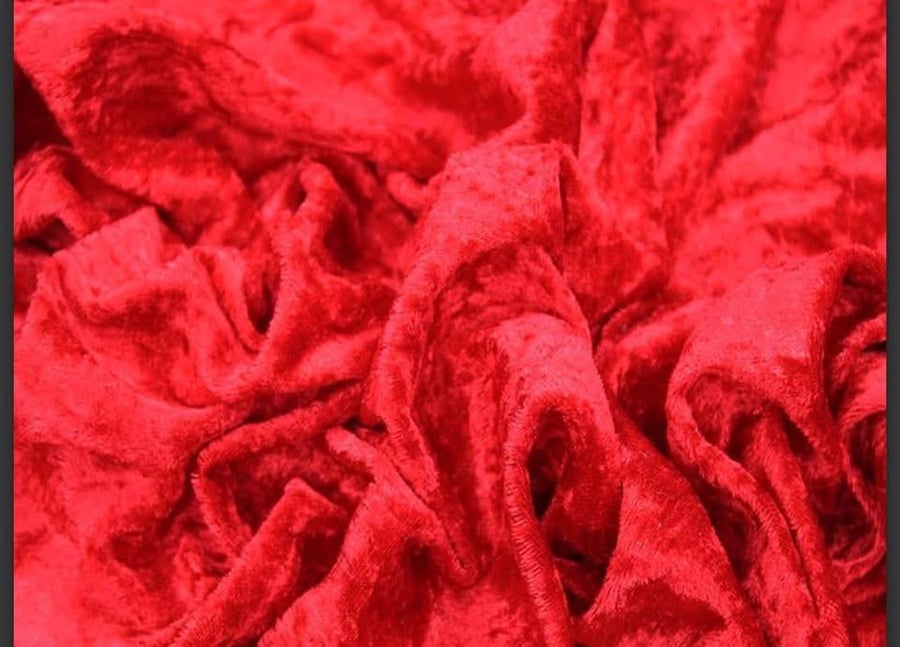 crushed velvet fabric material stretch soft bright red 1 metre