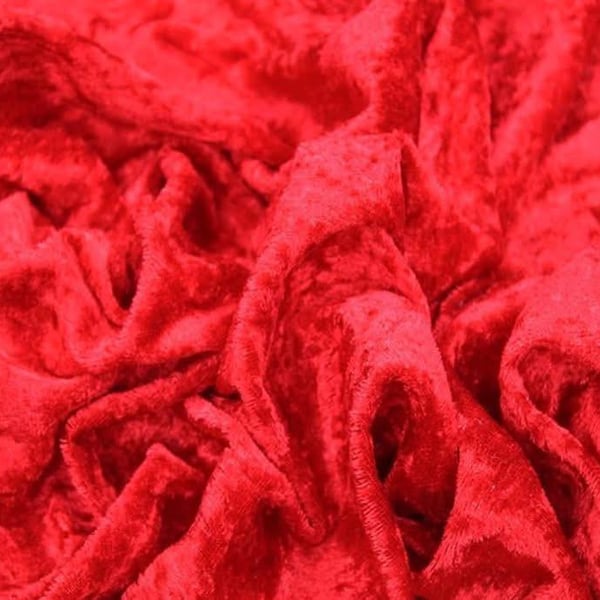 crushed velvet fabric material stretch soft bright red 1 metre
