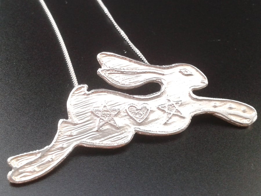 "Magick" - Silver etched hare pendant