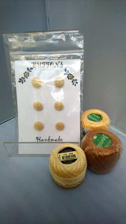 Buttons Handmade Embroidered Yorkshire Style set of 6