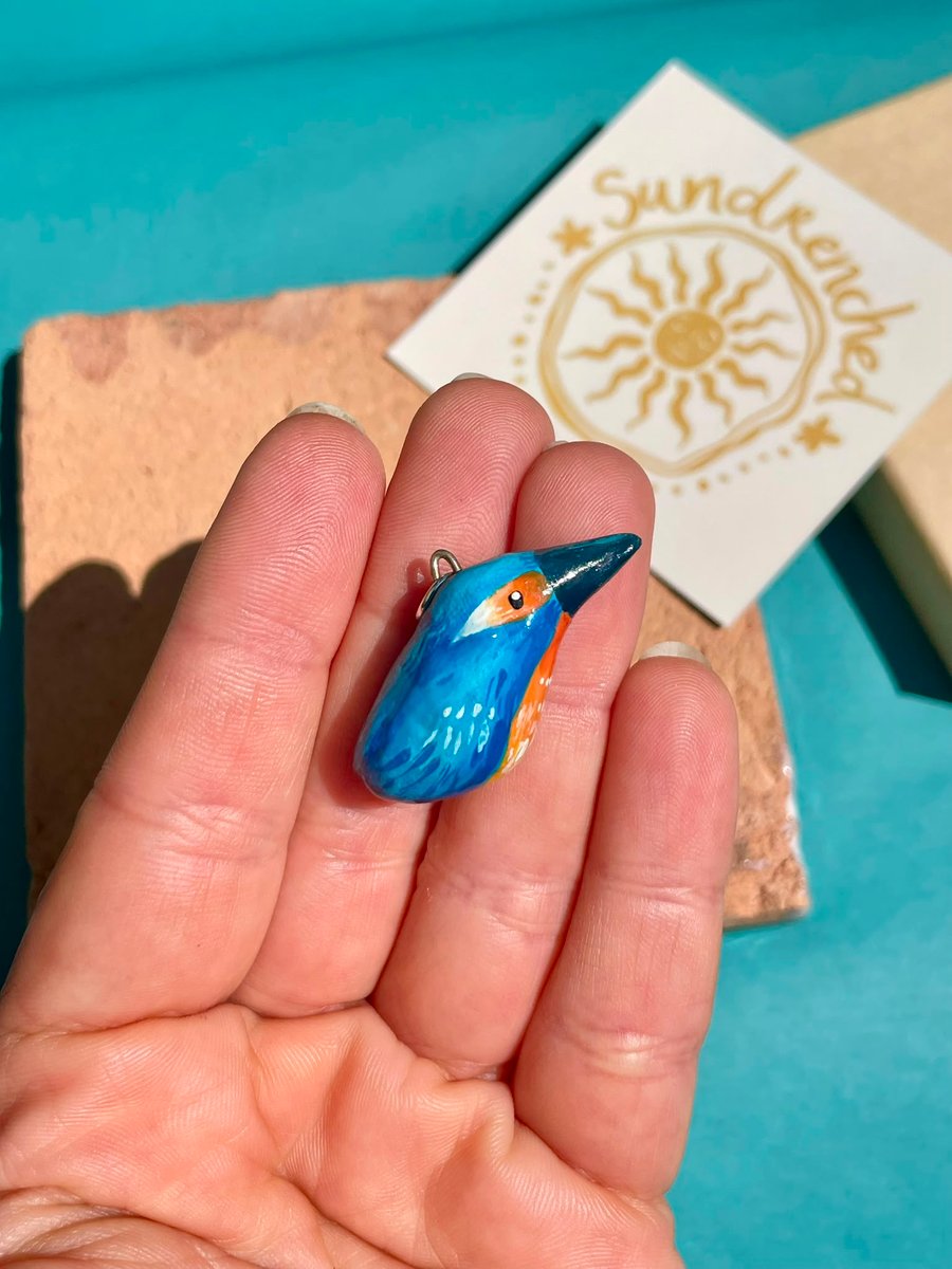Handpainted Air Dry Clay Kingfisher Pendant Charm
