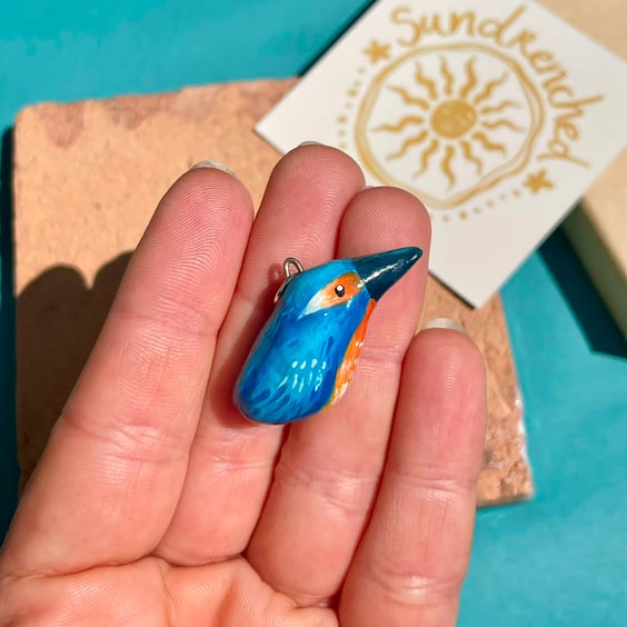 Handpainted Air Dry Clay Kingfisher Pendant Charm