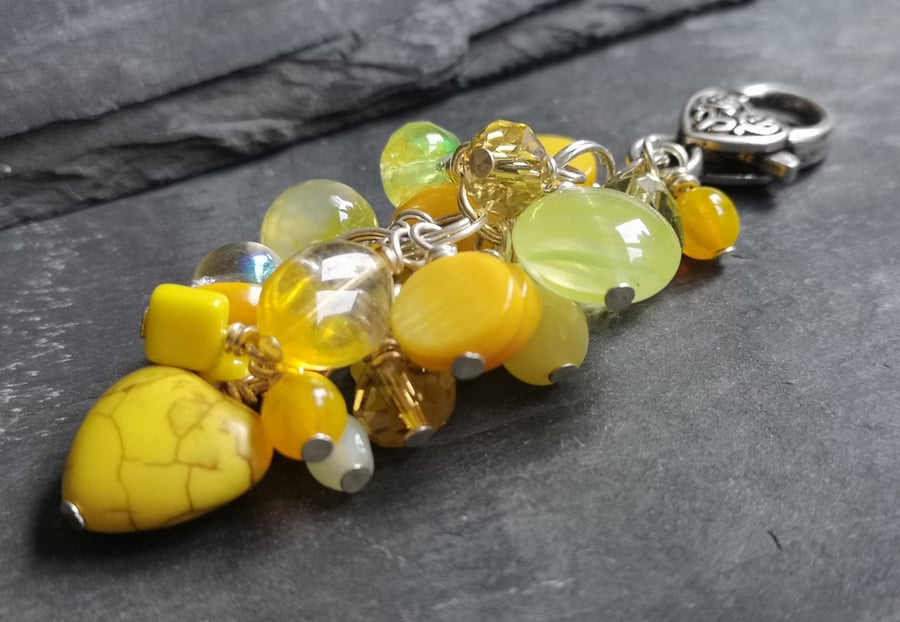 Silver bag charm with yellow Czech glass beads 