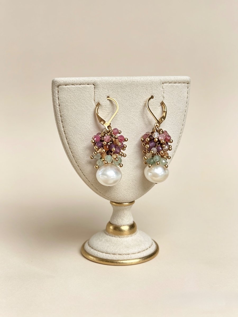 Romantic Pastel Gemstone Pearl Earrings