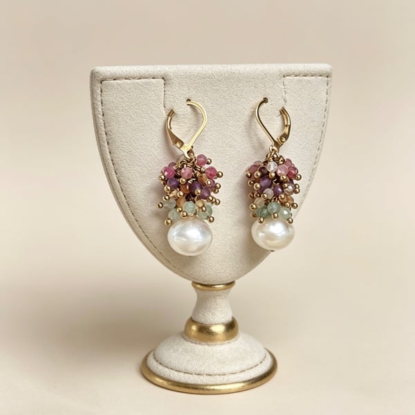 Romantic Pastel Gemstone Pearl Earrings