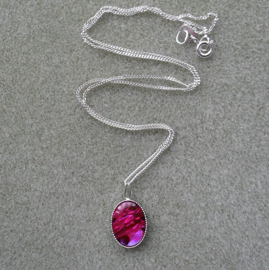 Deep Pink Abalone Shell Sterling Silver Necklace