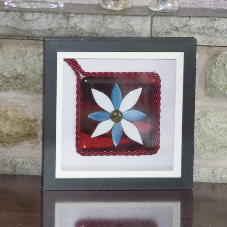 Fused Glass Pointsettia in Blue and Cream - 8055