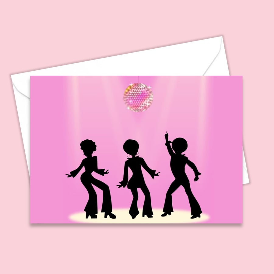 Seventies Disco Dancing Card, Vibrant Colourful Greetings Card For All Occasions