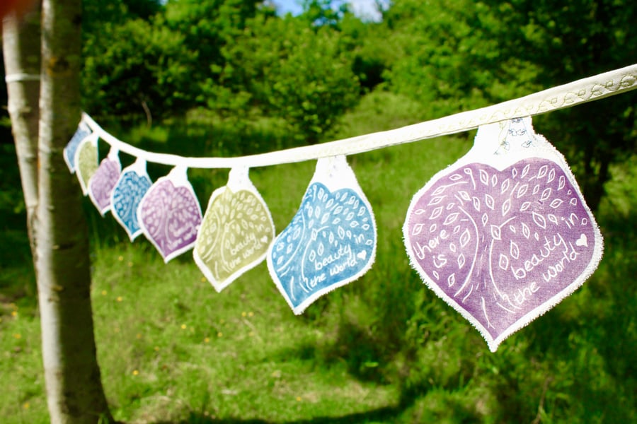 Hand Printed Tree Bunting, wedding Bunting