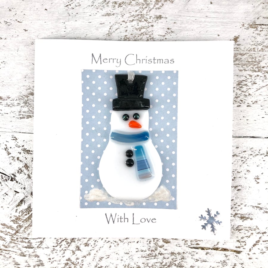 Christmas Card with Detachable Glass Snowman Decoration 