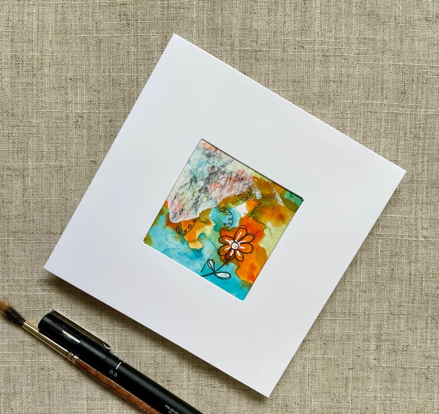 Blank greetings card, hand painted, original abstract, in vibrant acrylic ink