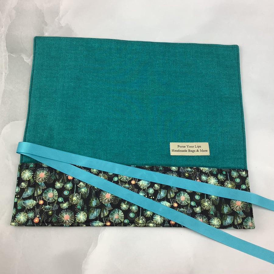 Floral fabric brush roll, Flowers pencil wrap, Tool wrap,  Handmade