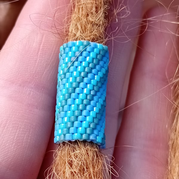Blue, lilac and grey spiral stripe dreadlock beads
