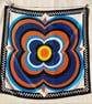 White habotai silk scarf with checkered border and multicolor flower