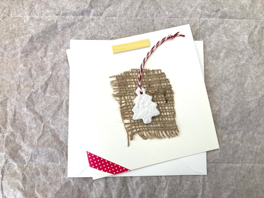 Hand made christmas card, gift and card rolled into one, christmas hanger 