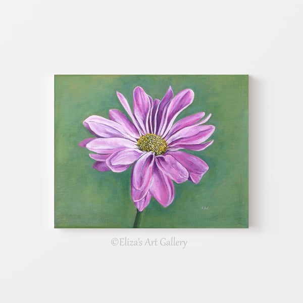 Original Pink Chrysanthemum Art Acrylic Painting on Stretched Canvas