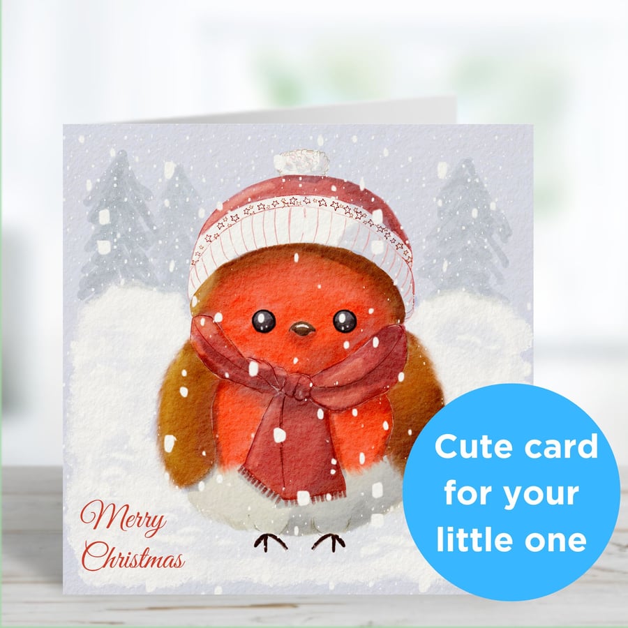 Robin in the Snow Christmas Card for Son Daughter Little Boy Girl