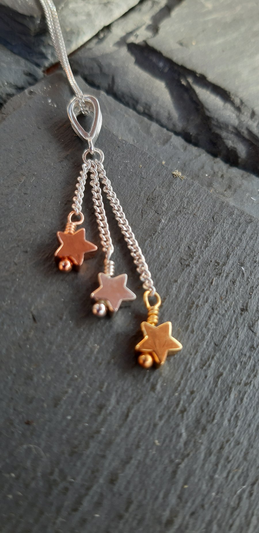 Sterling Silver, Gold and Rose-Gold Plated Star Necklace