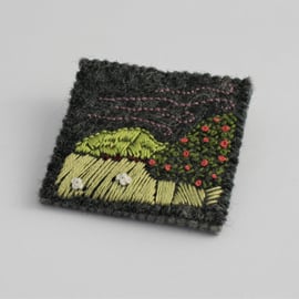 English Countryside Landscape Embroidered Brooch