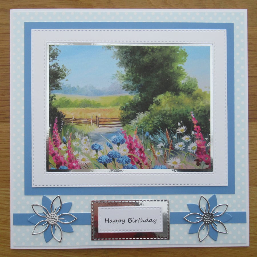 Flowers In The Countryside - 8x8" Birthday Card