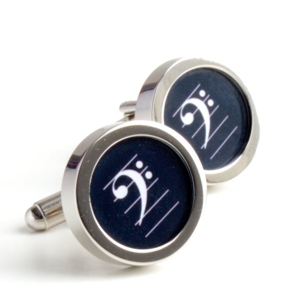 Bass Clef Cufflinks in Black and White