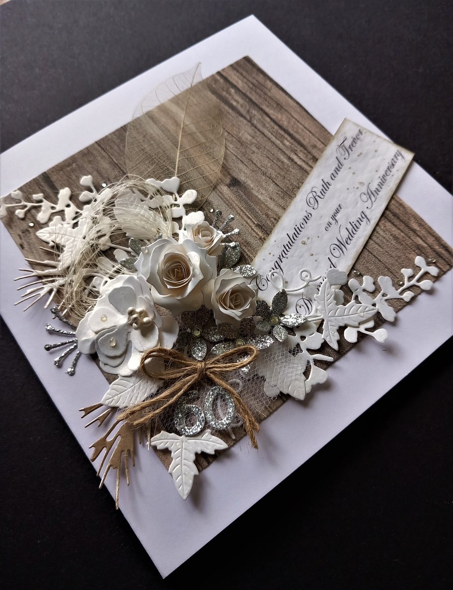 Handmade 3D Anniversary Card - choose colour. Personalised and Boxed. 