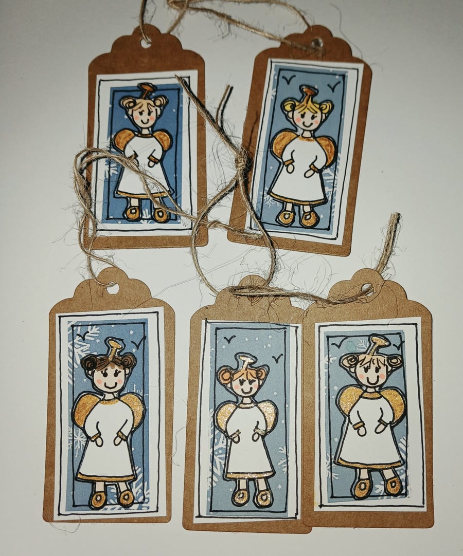 Quirky art whimsical handmade unique patchwork paper christmas angel tags 