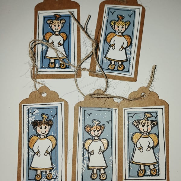 Quirky art whimsical handmade unique patchwork paper christmas angel tags 