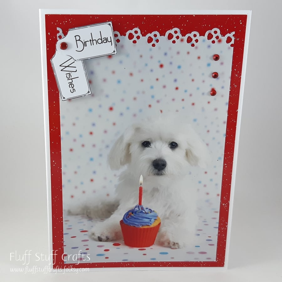 Cute puppy with cupcake birthday card