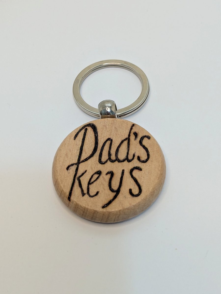 Dad's Keys wooden keyring, pyrography, gift for Dad, Father's Day