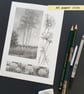 Pencil drawings 3- Tall trees, allium flowers and Cosmos flowers, original art - Image 9