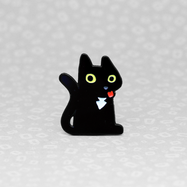 Cheeky black cat soft enamel pin, Tongue out blep badge for cat lovers