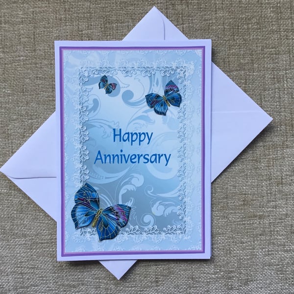 Happy Anniversary. Handmade floral decoupage greeting card