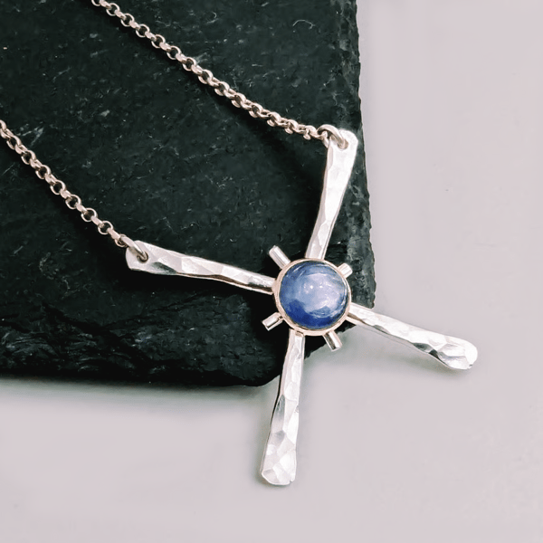 STERLING SILVER  Kyanite Silver & Gold Pendant, Handmade Urban Jewellery