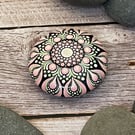 Pink & Green Dot Mandala Hand Painted Art Stone Acrylic Art Painting 