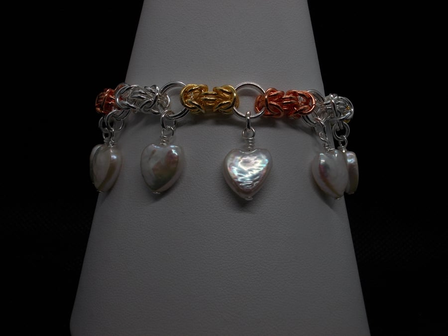 SALE - Three tone chainmaille charm bracelet