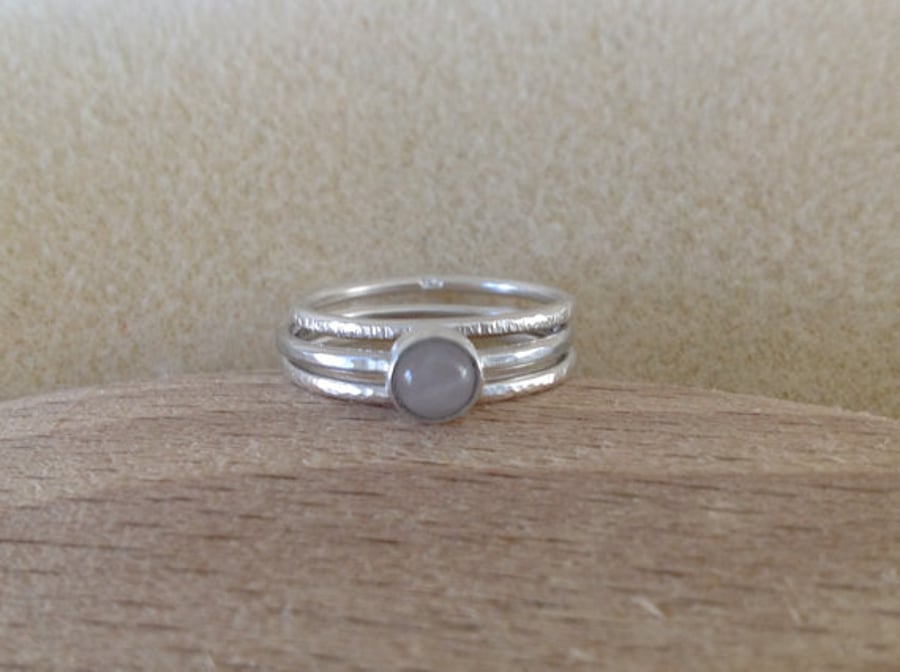 Rose Quartz fine and sterling silver dainty stacking ring set