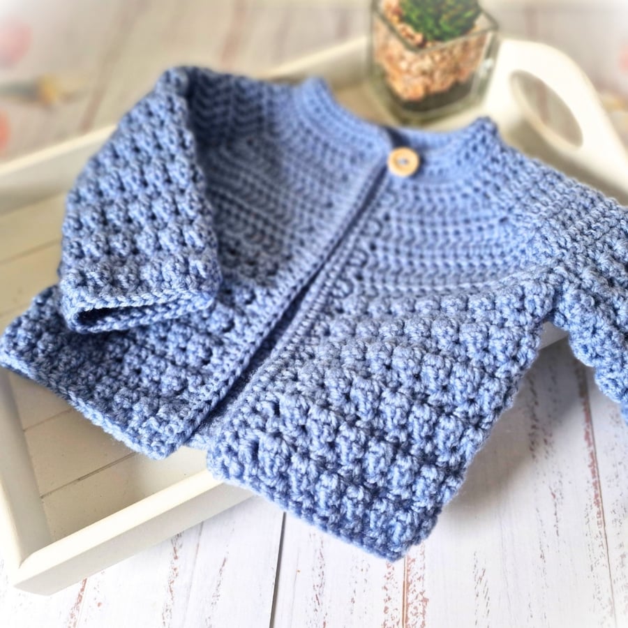 Baby Crochet Cardigan, Size Newborn to 2 Years, Made To Order