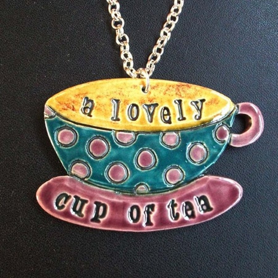 A lovely cup of tea - ceramic teacup necklace