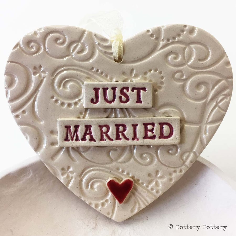 Ceramic Wedding heart decoration Just Married Pottery