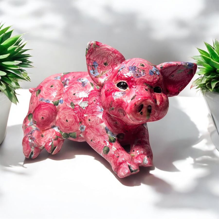 Pink Pig ornament ceramic fun farm themed statue