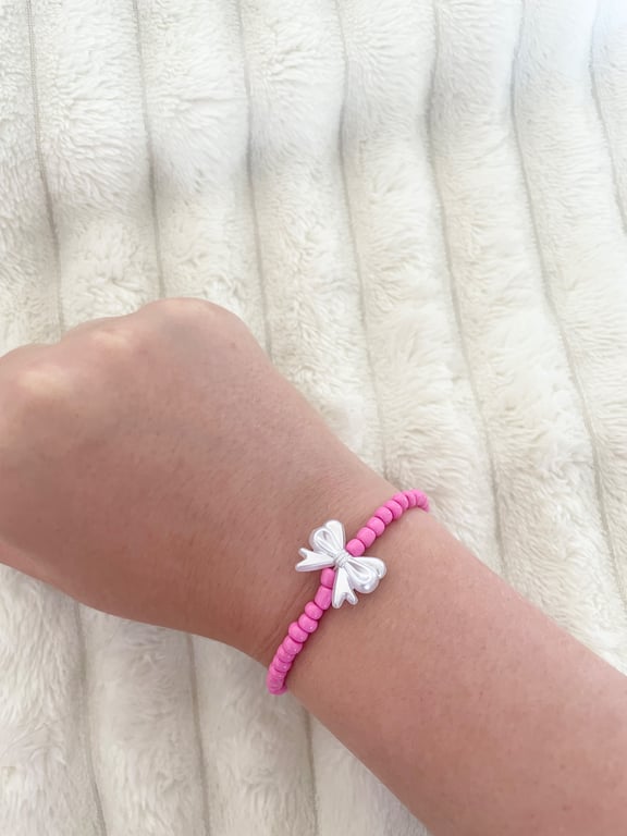 Pink Seed Bead Bow Bracelet