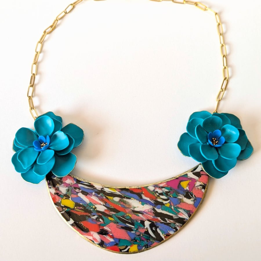 Scrap clay marbled bib necklace 
