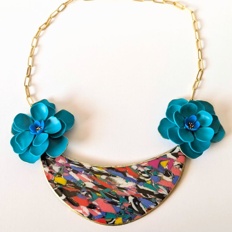 Scrap clay marbled bib necklace 