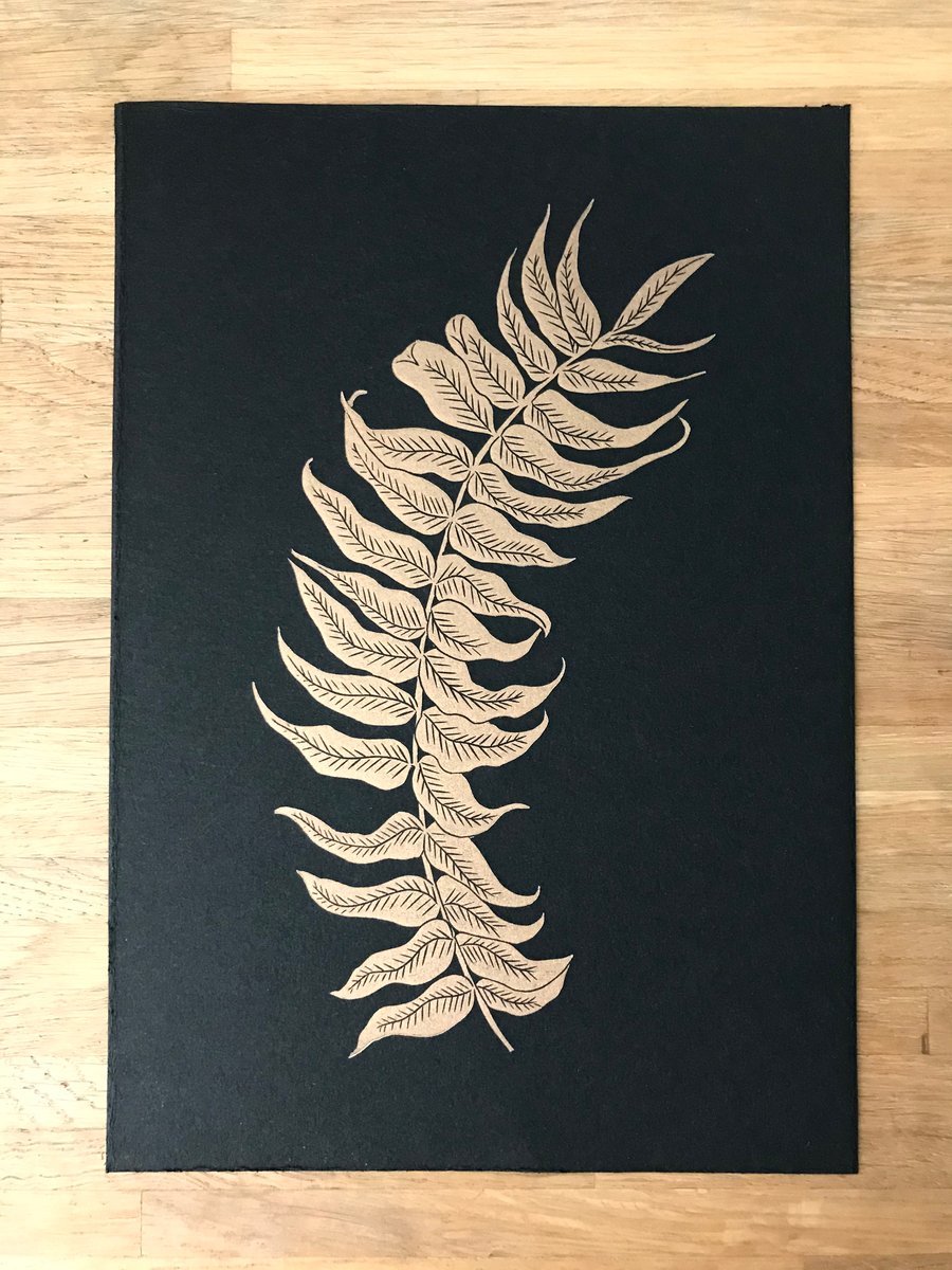 Limited edition gold Fern lino print.