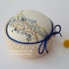 Hand Embroidered unique Pincushion, blue and lemon cupcake Pin Cushion